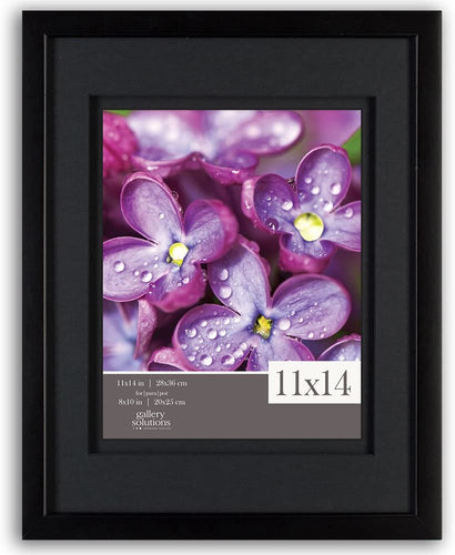 Gallery Solutions 11x14 Black Wood Wall Frame with Double Black Mat for 8x10 Image