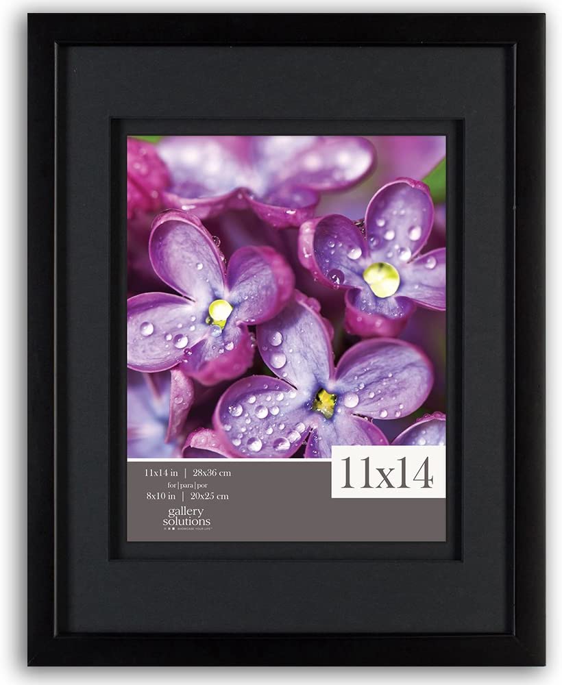 Gallery Solutions 11x14 Black Wood Wall Frame with Double Black Mat for 8x10 Image
