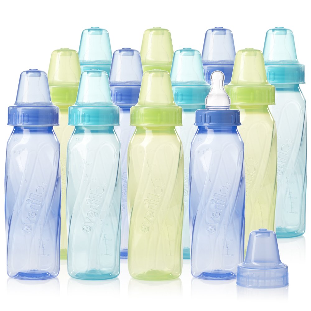 Evenflo Feeding Classic Twist Tinted Bottles, Green/Blue/Orange, 8 Ounce (Pack of 12)