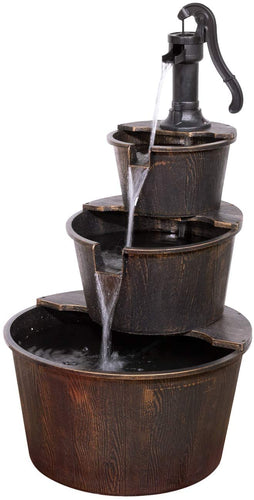 Alpine Corporation TEC234BR Alpine 3-Tier Rustic Outdoor Waterfall for Garden, Patio, Deck, Porch-Yard Art Decor Pump Barrel Fountain, 41