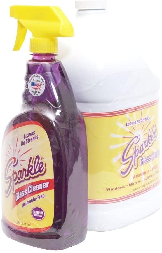 A J Funk & Co 20515 Sparkle Commercial Glass Cleaner, Original Purple Formula, 33.8-Ounce Spray Bottle and 1-Gallon Refill Bottle Combo Pack