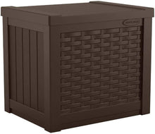 Load image into Gallery viewer, Suncast 22-Gallon Small Deck Box - Lightweight Resin Indoor/Outdoor Storage Container and Seat for Patio Cushions and Gardening Tools - Store Items on Patio, Garage, Yard - Java Brown