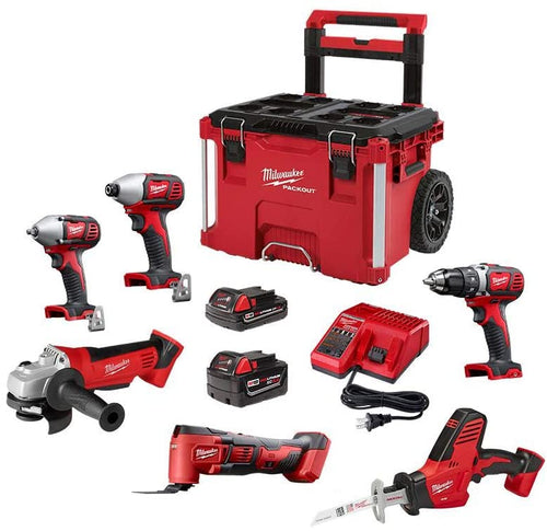 2698-26PO M18 18-Volt Lithium-Ion Cordless Combo Tool Kit (6-Tool) with 2-Batteries, Charger and PACKOUT Rolling Tool Box