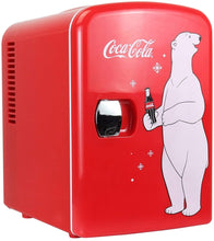 Load image into Gallery viewer, Coca-Cola KWC4 KWC-4 4 Liter/6 Can Portable Fridge/Mini Cooler for Food, Beverages, Home, Office, Dorm, Car, Boat-AC/DC Plugs Included, 4.2 Quarts, Red/White