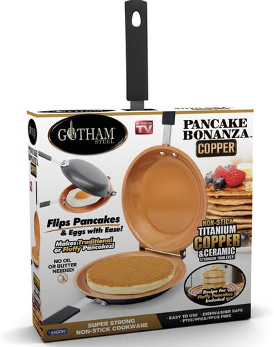 Gotham Steel Double Pan – Nonstick Copper Easy to Flip Pan with Rubber Grip Handles for Fluffy Pancakes, Perfect Omelets, Frittatas, French Toast and More! Dishwasher Safe