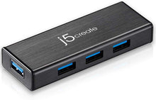 Load image into Gallery viewer, j5create USB 3.0 4-Port Mini HUB JUH340 portable adapter, USB 3.0/2.0 for Windows, Mac OS, Linux OS Black