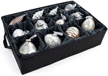 Load image into Gallery viewer, [Adjustable Christmas Ornament Storage Box with Dividers] - Deluxe Ornament Keeper - (Holds 48 Ornaments up to 6 Inches Tall by Nearly Any Width and Length) | 2 Removable Trays with Moving Separators