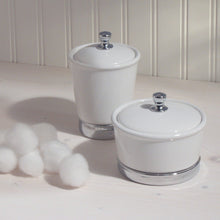 Load image into Gallery viewer, InterDesign York Ceramic Bathroom Vanity Canister Jar for Cotton Balls, Swabs, Cosmetic Pads - Large, White/Chrome