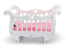 Load image into Gallery viewer, Melissa &amp; Doug White Wooden Doll Crib With Bedding (30 x 18 x 16 inches)