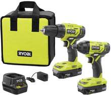 Load image into Gallery viewer, RYOBI P1817-AR2040 18-Volt ONE+ Cordless 2-Tool Combo Kit w/ (2) 1.5Ah Batteries, Charger &amp; Bag w/BONUS Impact Rated Driving Kit (70Piece)