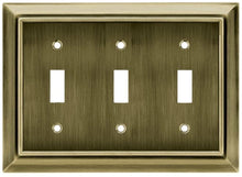 Load image into Gallery viewer, Hampton Bay Architectural Decorative Triple Switch Plate, Antique Brass