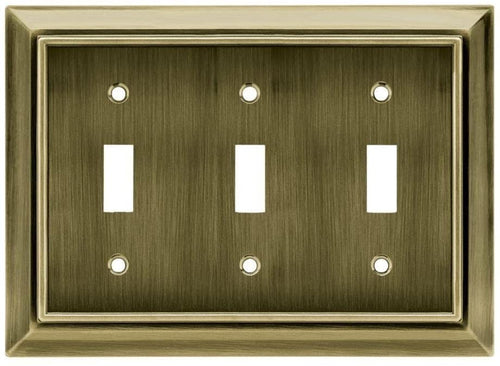 Hampton Bay Architectural Decorative Triple Switch Plate, Antique Brass