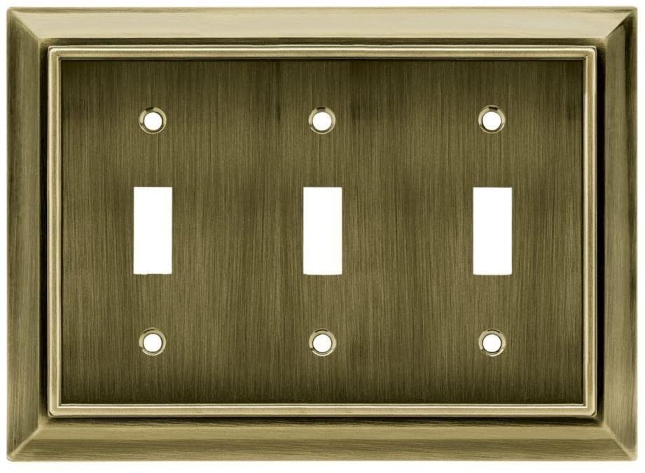 Hampton Bay Architectural Decorative Triple Switch Plate, Antique Brass