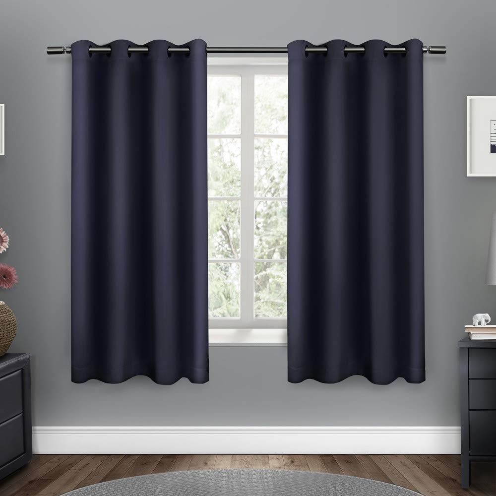 Exclusive Home Sateen Twill Woven Blackout Grommet Top Curtain Panel Pair, Peacoat Blue, 52x63
