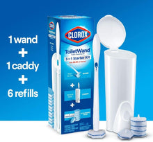 Load image into Gallery viewer, Clorox ToiletWand Disposable Toilet Cleaning System - ToiletWand, Storage Caddy and 6 Disinfecting ToiletWand Refill Heads (Packaging May Vary) (03191)