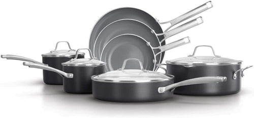 Calphalon Classic Oil-Infused Ceramic PTFE and PFOA Free Cookware, 11-Piece Pots and Pans Set, Dark Gray