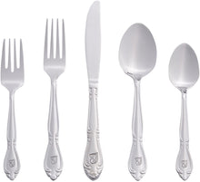 Load image into Gallery viewer, RiverRidge 5417-843-T Rose 46 Piece Monogrammed Flatware Set, LetterT, No size, Silver