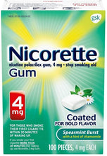 Load image into Gallery viewer, Nicorette Nicotene Gum Spearmint Flavor Coated 4 mg Stop Smoking Aid, 307667780000 Spearmint Burst, 100 Count