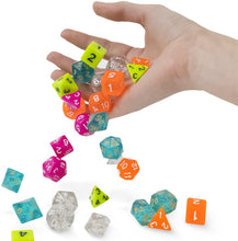 Load image into Gallery viewer, Wiz Dice Sea Glass Set of 7 Polyhedral Dice, Semi-Translucent Matte Finish Blue RPG Dice with Clear Display Box