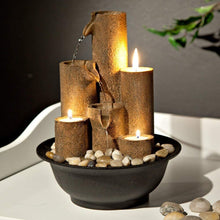 Load image into Gallery viewer, Alpine Corporation WCT202 Tiered Column Tabletop Fountain w/ 3 Candles, 11 Inch Tall, Brown