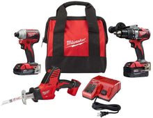 Load image into Gallery viewer, Milwaukee 2893-22CXP M18 18-Volt Lithium-Ion Brushless Cordless Hammer Drill/Impact/Hackzaw Combo Kit (3-Tool) with 2 Batteries, Charger and Bag