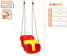 Load image into Gallery viewer, PLAYBERG Red Plastic Baby and Toddler Swing Seat with Hanging Ropes