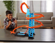 Load image into Gallery viewer, Hot Wheels Sky Crash Tower Track Set, 2.5+ ft / 83 cm High with Motorized Booster, Orange Track &amp; 1 Vehicle