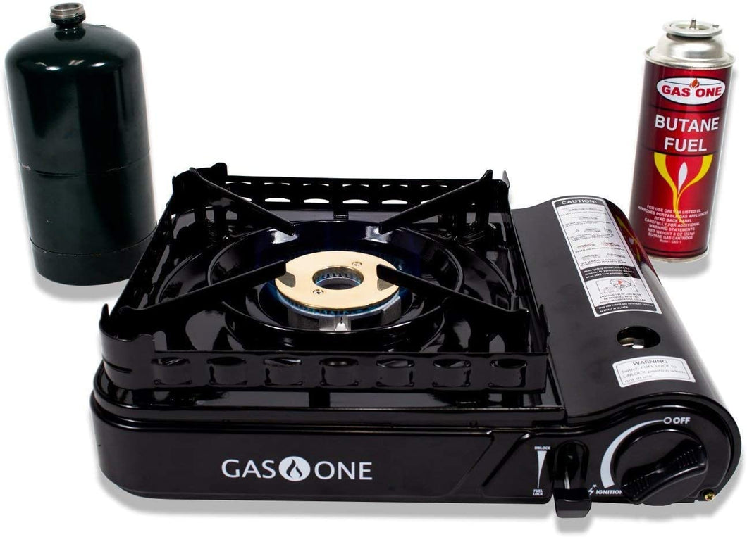 Gas ONE GS-3900P New Dual Fuel Propane or Butane Portable Stove with Brass Burner Head, Dual Spiral Flame 15,000 BTU Gas Stove with Convenient Carrying Case Most Powerful Heat Output Stove