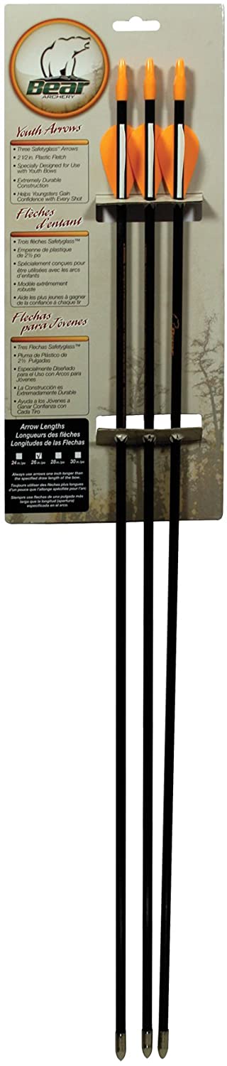 Bear Archery Youth Safetyglass Arrows (3 Per Card) , 26-Inch - AS3800003