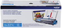 Load image into Gallery viewer, Brother Genuine Standard Yield Toner Cartridge, TN221C, Replacement Cyan Color Toner, Page Yield Up To 1,400 Pages, Amazon Dash Replenishment Cartridge, TN221