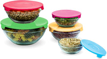 Load image into Gallery viewer, Imperial Home MW1640 Glass Mixing Bowls Glass Food Storage Containers With Multi Color Lids Total 10 pcs Set