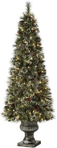 Home Accents Holiday 6.5 ft Sparkling Amelia Pine Potted Pre-Lit Artificial Christmas Tree with 200 White Lights