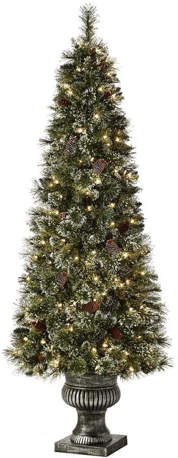 Home Accents Holiday 6.5 ft Sparkling Amelia Pine Potted Pre-Lit Artificial Christmas Tree with 200 White Lights
