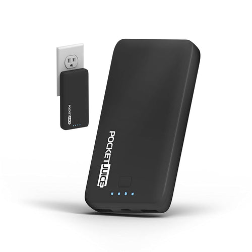 Dual USB Portable Charger - 12,000mAh External Battery Pack - Ultra Slim and Light with Built-in AC Plug and Micro USB Cable - Charges iPhone, Android and More - Pocket Juice by Tzumi