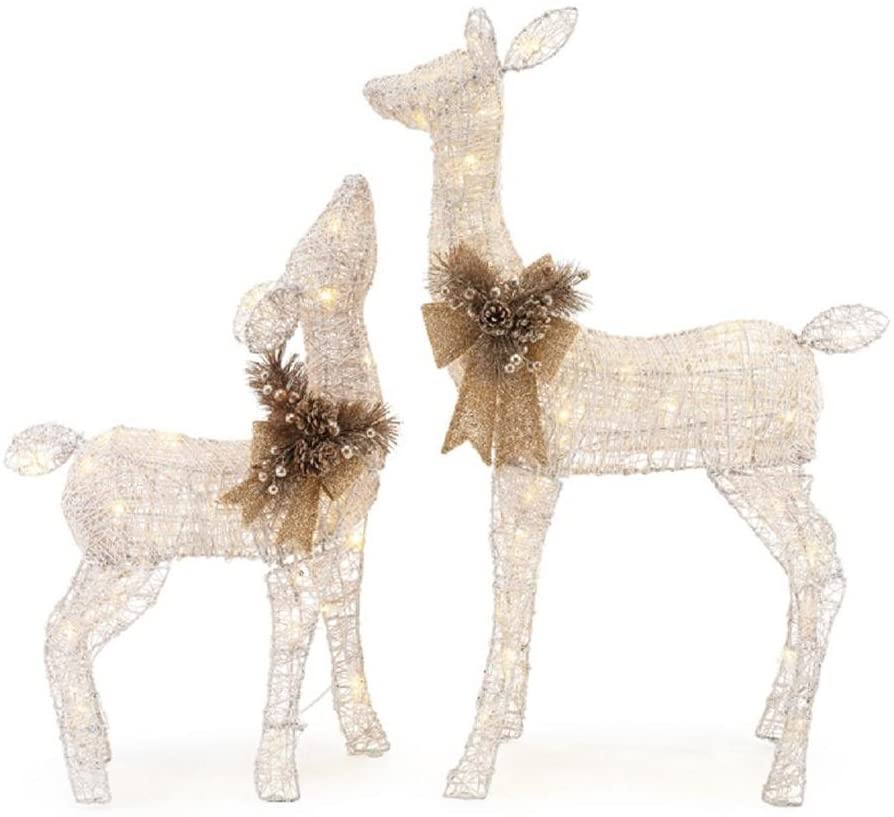 Home Accents Holiday, TY449-1611-1, 36 in. LED Lighted White PVC Deer and Doe