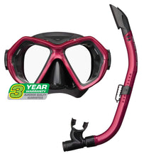 Load image into Gallery viewer, Reef Tourer Premium Adult X-Plore 2 Window Best Mask &amp; Snorkeling Combo, Black/Metallic Dark Red