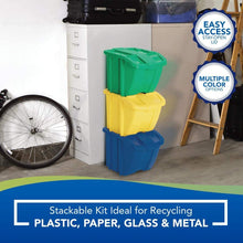 Load image into Gallery viewer, Suncast BH183PK Stackable Recycling Bin Containers &amp; Lids, Multicolored (3 Pack)