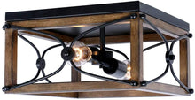 Load image into Gallery viewer, Open Square 14 in. 2-Light Painted Wood with Vintage Black Flush Mount