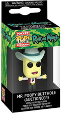 Load image into Gallery viewer, Mr. Poopy Butthole [Auctioneer]: Funk o Pocket Pop! Mini-Figural Keychain &amp; 1 Cartoon Themed Trading Card Bundle (45421)