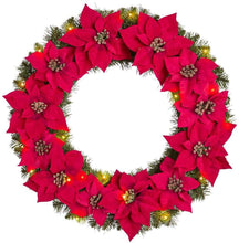 Load image into Gallery viewer, Home Accents Holiday 30 in. Berry Bliss Battery Operated Pre-Lit LED Artificial Christmas Wreath with Poinsettia