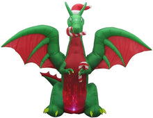 Load image into Gallery viewer, Home Accents Christmas Decoration Animated Inflatable Kaleidoscope Dragon with Santa Hat 12 ft.
