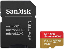 Load image into Gallery viewer, SanDisk Extreme Plus microSDXC UHS-I Card with Adapter, 64GB, SDSQXBZ-064G-ANCMA
