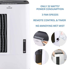 Load image into Gallery viewer, Honeywell CS071AE Quiet, Low Energy, Compact Portable Evaporative Cooler with Fan &amp; Humidifier, Carbon Dust Filter &amp; Remote Control, White