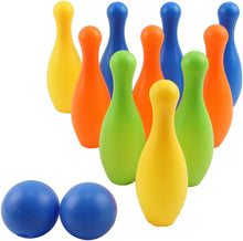 Load image into Gallery viewer, Vokodo Toy Bowling Set For Toddlers 12 Pieces Includes 10 Pins 2 Balls And Carrying Case Safe Educational Early Learning Colorful Active Play Sport Game Perfect Gift For Preschool Children Boys Girls