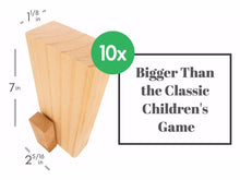 Load image into Gallery viewer, Splinter Woodworking Co. Giant Tower Game | 60 Large Blocks | Storage Crate / Outdoor Game Table | Starts at 32in Big | Stacks up to 5ft in Gameplay | Genuine Jumbo Toppling Yard Games | Backyard Set