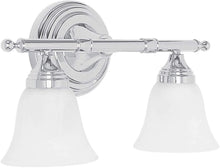 Load image into Gallery viewer, Sunset Lighting F3652-15 Two Light Bath Bar, Polished Chrome Finish with Faux Alabaster Glass