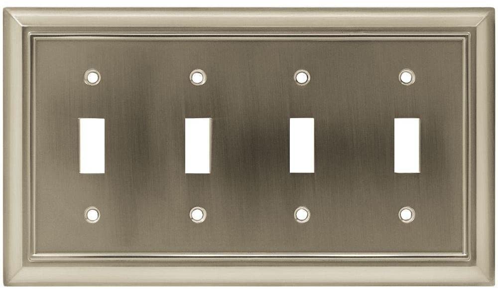 Hampton Bay Architectural Decorative Quadruple Switch Plate, Satin Nickel