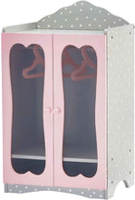Load image into Gallery viewer, Olivia's Little World - 18 inch Doll Furniture - Classic Wooden Closet with 3 Hangers (Grey Polka Dots)