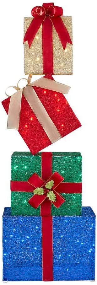 Home Accents Holiday 4.5 ft Yuletide Lane LED Stacked Gift Box Set