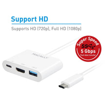 Load image into Gallery viewer, Macally USB-C to HDMI Adapter, 3 Port USB 3.0 Convertor, and 1 Type C Pass-Through Power Delivery Charging Port for MacBook Pro 2017 / 2016, Macbook 12-inch, Chromebook, XPS, etc (UCHDMI4K)